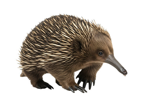 Close-up of a cute hedgehog with spiky fur on white background
