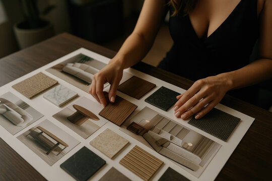 Designer selecting material samples for interior design project