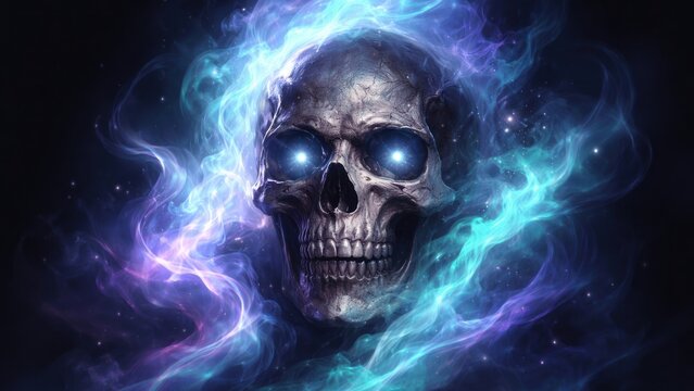 Mystical skull surrounded by smoke desktop wallpaper