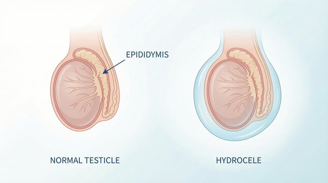Hydrocele and Normal Testicle Anatomy Comparison Illustration