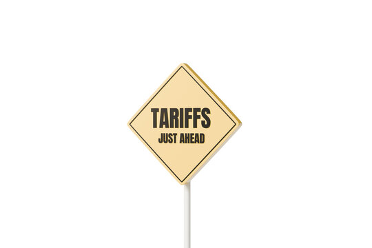 3d tariffs just ahead sign icon. trade warning concept. minimal cartoon road sign label for economic news graphic. isolated on white transparent background. 3d render.