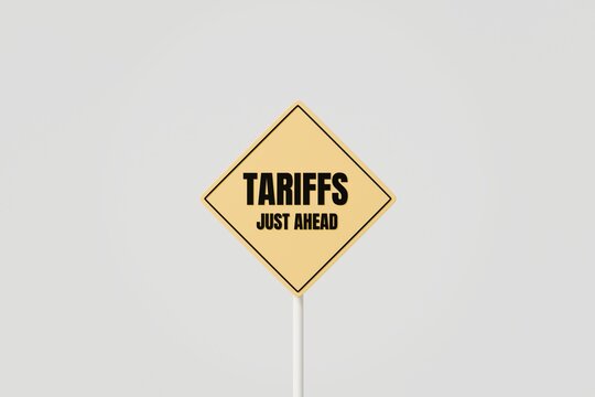 3d tariffs just ahead sign icon. trade warning concept. minimal cartoon road sign label for economic news graphic. isolated on white transparent background. 3d render.