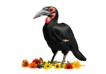Obraz premium Colorful Wreathed Hornbill Bird on Bright Floral Decor