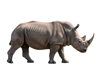 Obraz premium Young Rhinoceros Walking on Plain with White Background