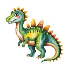 Obraz premium Playful Green Spiky Cartoon Dinosaur Toy - Colorful Adorable Children's Fantasy Illustration Artwork Character