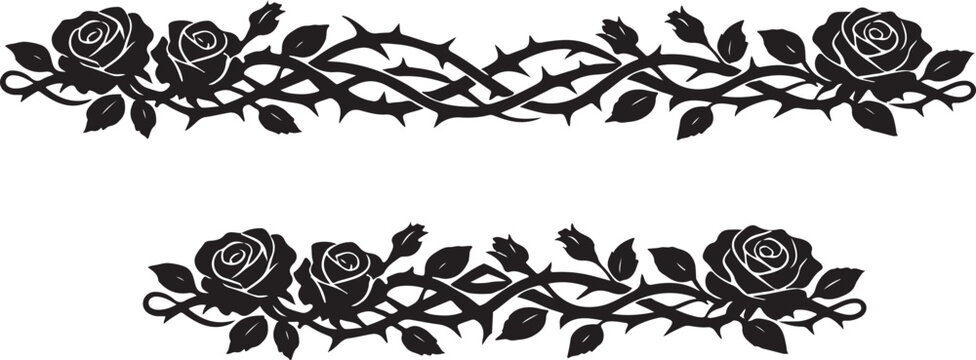 Long element of rose interlacing thorns silhouette vector
