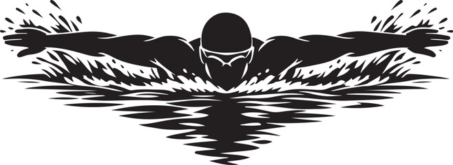 Professional swimmer silhouette vector illustration, butterfly stroke swimming in water © Amina