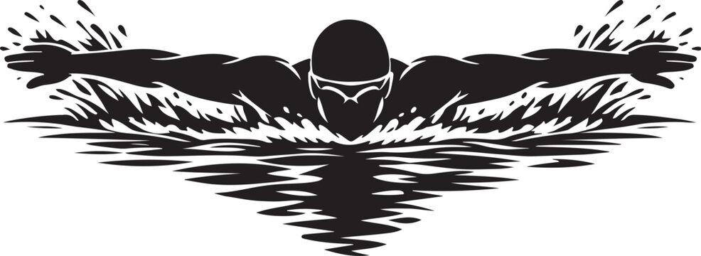 Professional swimmer silhouette vector illustration, butterfly stroke swimming in water