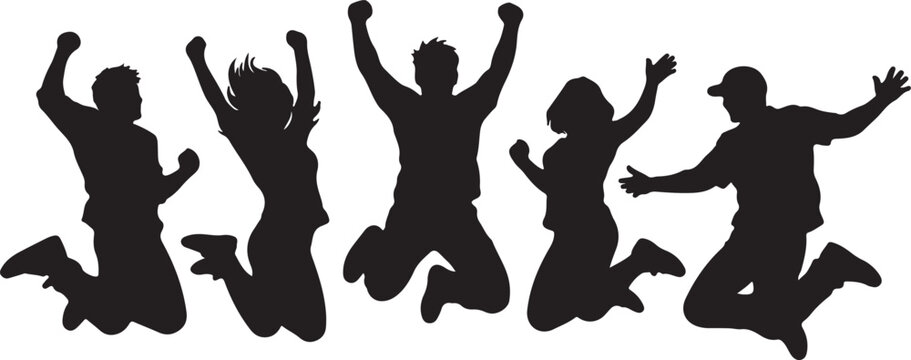  people jumping in the air in silhouette vector