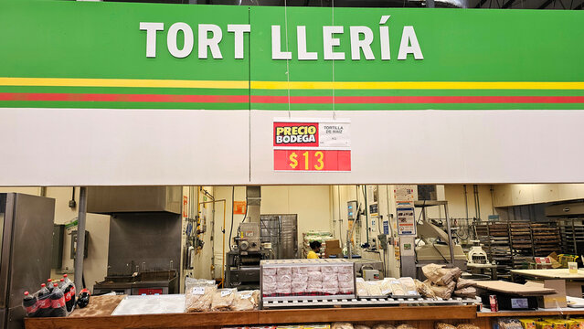 Huauchinango, Puebla, Mexico - Dec 26, 2025: Bodega Aurrera, a Mexican chain of discount stores and supermarkets owned by Walmart, offers low prices with the image of Mama Lucha