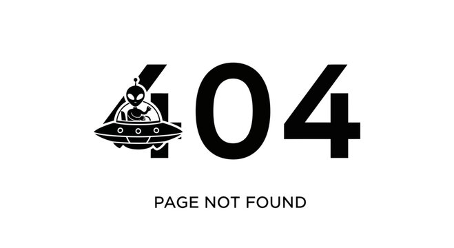 Alien 404 Error Page Not Found Message with UFO and Space