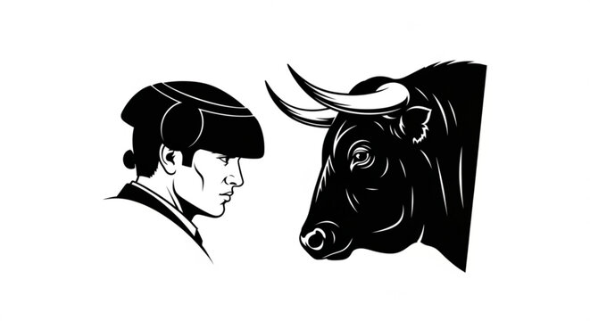 Matador and Bull Confrontation - Iconic Black & White Vector