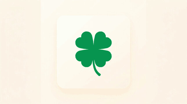 Minimal flat four leaf clover icon on soft light background for luck and nature themes