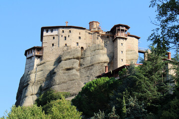 Fototapeta premium Meteora Rousanou Monastery August 2024 stone convent on steep rock cliff