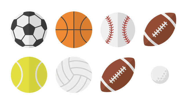assorted sports balls icons set for various athletic team games