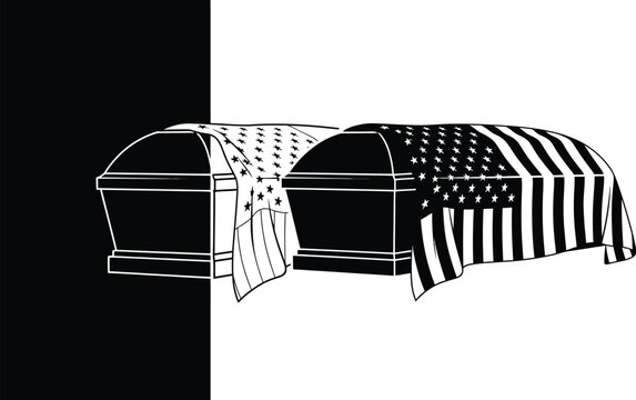 Casket with american flag and draped coffin Vector