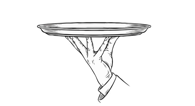 Hand of a Waiter Carrying an Empty Serving Tray Illustration