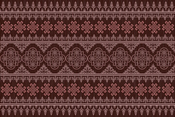 Vintage Southeast Asian Embroidery Style Vector Pattern with Horizontal Borders and Abstract Tribal Motifs for Premium Packaging and Fabric Print © Piyanat