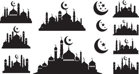 Obraz premium Islamic Architecture Silhouettes with Crescent Moons