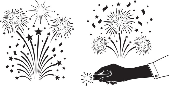 Fireworks Celebration with Hand Holding Sparkler Illustration