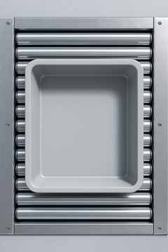 Industrial metal tray on rollers