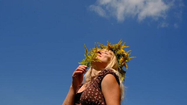 A woman is allergic to ragweed. Selective focus.
