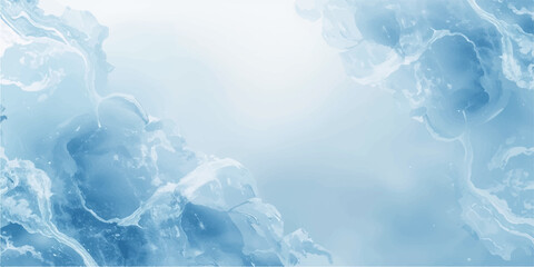 Beautiful winter ice texture floating against a clear blue sky with soft white clouds and bright sunlight creating an abstract nature background © RazuAhmed