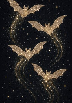 Glittering bats in night sky