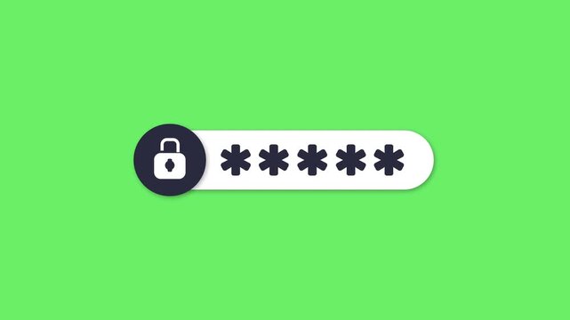 Security System Password Verification Animation with Typing Effect on Green Screen Chroma Key Background