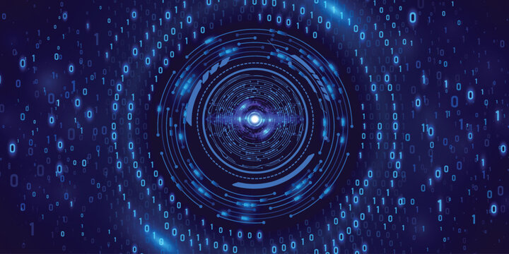 Futuristic Binary Code Data Tunnel With Glowing Digital Core &ndash; Blue Cyber Security Technology Background