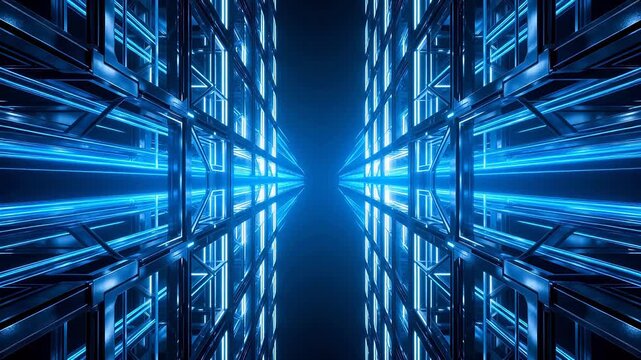 Futuristic corridor with glowing blue lights