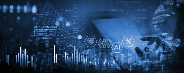 IT support, customer service concept. Computer engineer, technician coding on laptop computer connection with big data storage as backgrounds, digital technology, database, data management