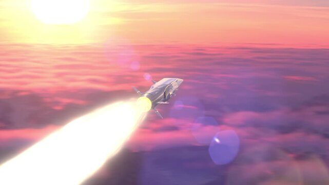 Hypersonic Missile flying in the sky.