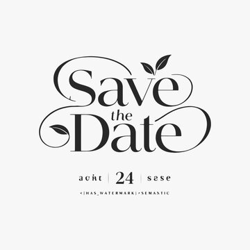 Elegant hand-drawn Save the Date lettering with decorative elements. Perfect for wedding invitations. Simple, classic, and romantic appeal.