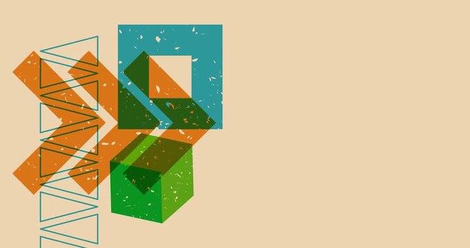 Colorful geometric shapes animation. Object in trendy riso graph design. Geometry elements abstract risograph texture style video.