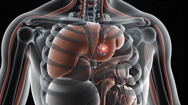 3D CGI Animation of an Inflamed Lymph Node or Tumor in the Human Neck and Torso within a Translucent Anatomical X-ray Style for Medical Education and Healthcare Awareness Campaigns