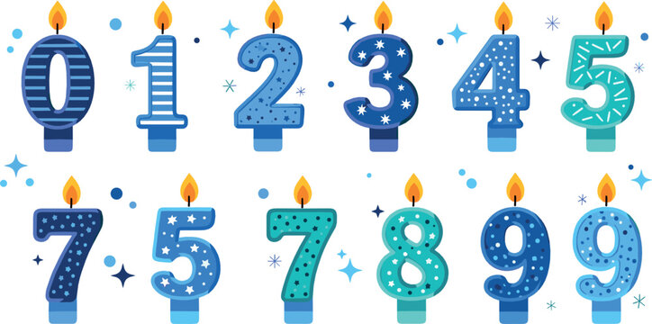 Cute Birthday Number Candles Vector Set with Decorative Digits Zero to Nine Party Celebration Candle Illustration Collection