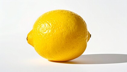 A vibrant, whole yellow lemon, exuding freshness and natural zest, beautifully captured on a clean white background, ideal for healthy culinary endeavors and refreshing beverages