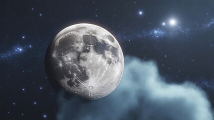 Fototapeta premium Detailed Full Moon in Starry Night Sky with Wispy Clouds