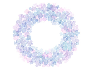 水彩アジサイのリースフレーム素材：初夏の爽やかな紫陽花と手描きテクスチャ（雨季・ジューンブライド・母の日用） © sakumon