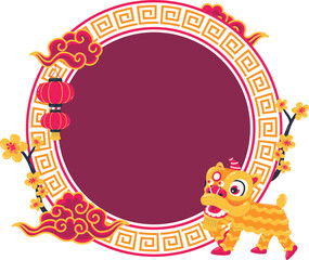 Fototapeta premium Decorative Chinese Circular Border With Lion Dance Ornaments