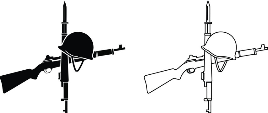 Military helmets with guns and swords Vector