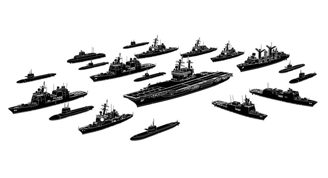 Modern Carrier Strike Group Fleet Vector Illustration Set