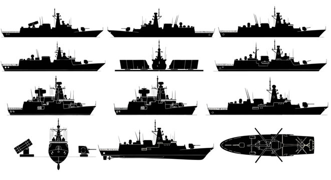 Modern Frigate and Destroyer Technical Illustration Set