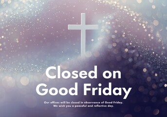 Good Friday office closure with cross and text overlay Good Friday Closing Announcement - Business Closed Notice Background