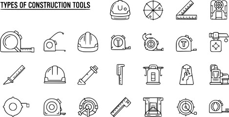 Fototapeta premium Icon Set: Diverse Construction Tools and Measuring Instruments for Building and Industry