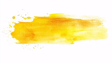 Bold yellow watercolor brush stroke with splatter on white background