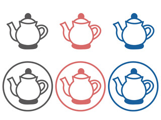 ティーポットのアイコンセット（背景透過・紅茶・お茶・カフェ・色違い）
