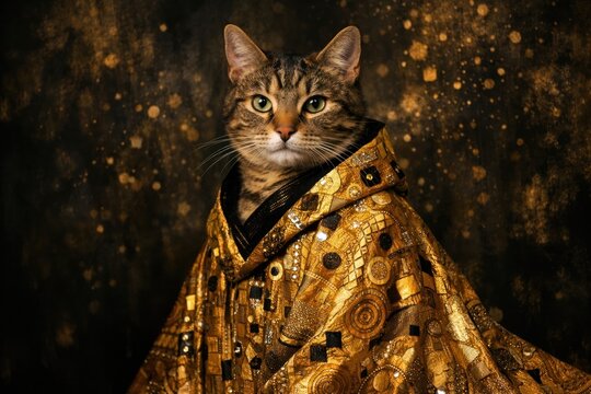 Regal cat in golden cloak