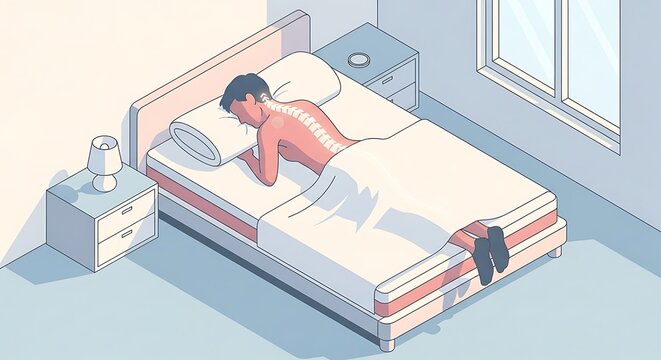 Man Sleeping Peacefully in Bed Illustration.